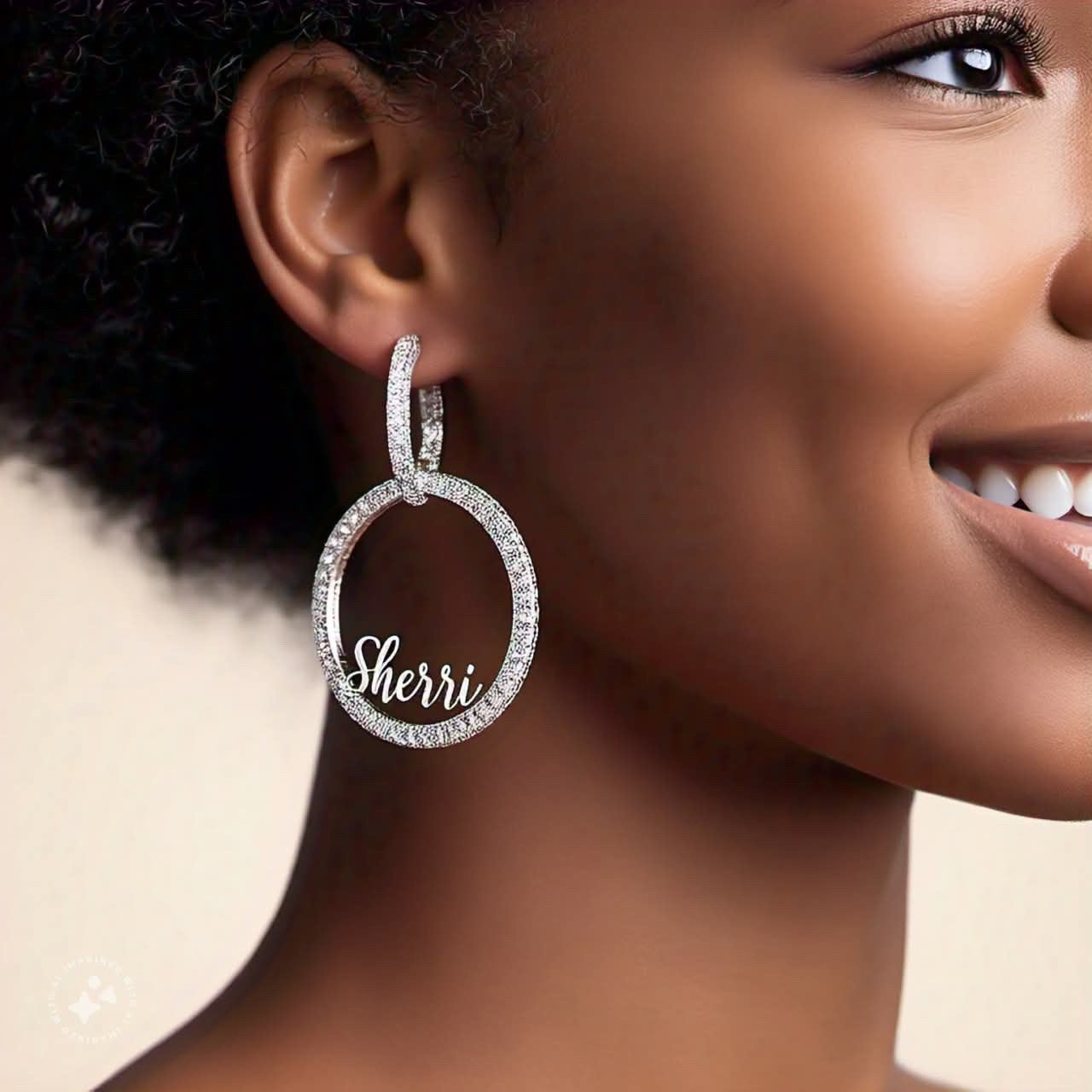 Custom Stainless Steel Hoop Earrings with Cubic Zirconia Crystals - 7 Character Limit