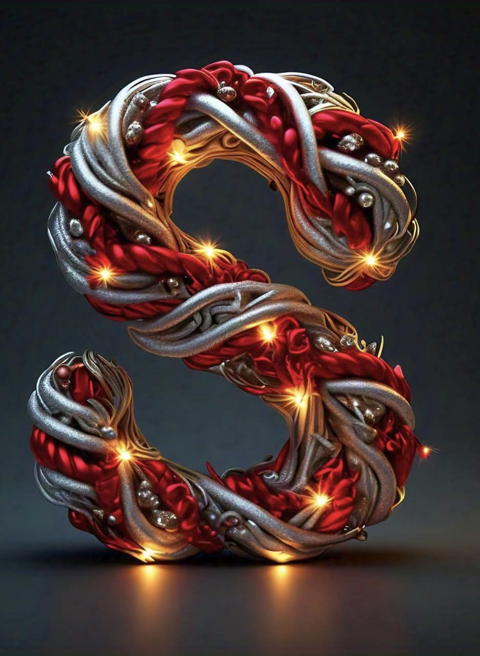 Holiday - Decorative Letter (Crystal, Silver and Red twine)
